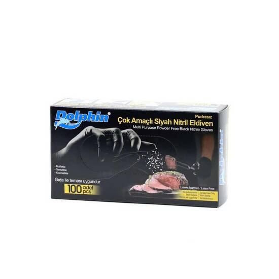 Dolphin Pudrasız Siyah Nitril Eldiven Orta (M) - 100 Adet