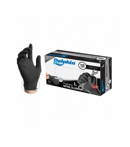 Dolphin Kalın Pudrasız Siyah Nitril Eldiven Büyük (L) - 100 Adet