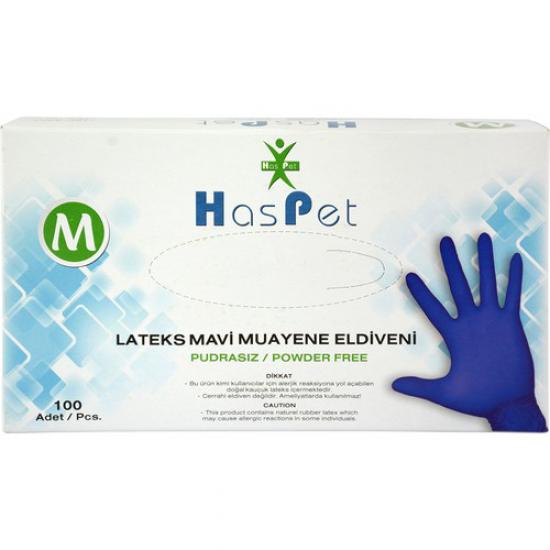 Has-Pet Pudrasız Lateks Eldiven Mavi M 100’lü