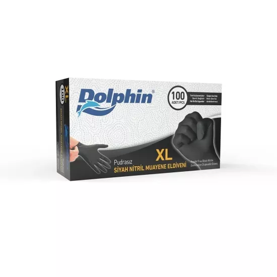 Dolphin Pudrasız Siyah Nitril Eldiven Extra Büyük (XL) - 100 Adet
