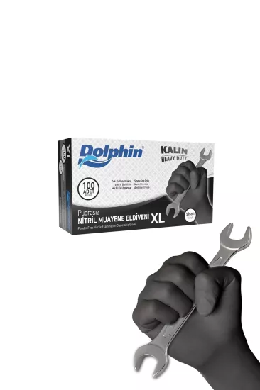 Dolphin Kalın Pudrasız Siyah Nitril Eldiven Extra Büyük (XL) - 100 Adet