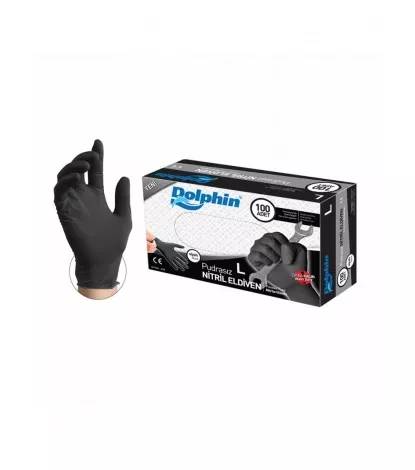 Dolphin Kalın Pudrasız Siyah Nitril Eldiven Büyük (L) - 100 Adet